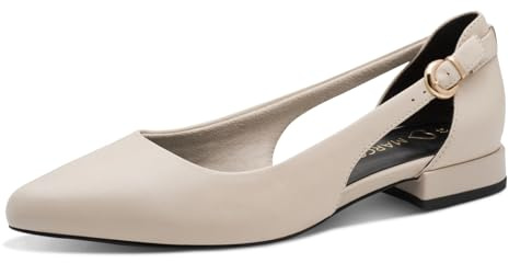 MARCO TOZZI Women Ballerinas Soft Feel Me Footbed Leather Soft Lining Pointed, Beige (Cream), 7 UK