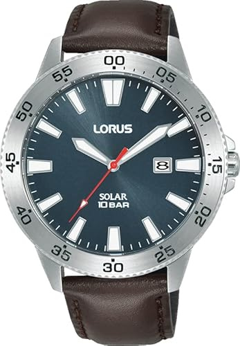 Lorus Solar Elegant Blue-Grey dial 10Bar Leather Strap Watch RX349AX9