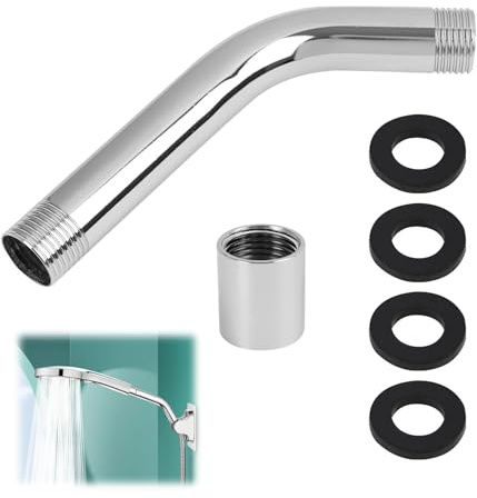 Rallonge de pommeau de douche, extension en acier inoxydable 15 cm avec écrou en cuivre 27 x 24 mm et 4 anneaux d’étanchéité, compatible bras de douche