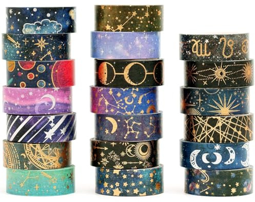 Songdao 20 Rollen Washi Tape Set,Sternenhimmel Masking Tape Goldfolie dekorative Klebebänder, Klebeband Bunt für Kunst, DIY Handwerk, Tagebuch, Hobel, Sammelalbum, Verpackung