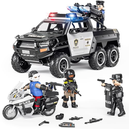 Doloowee Police Car Toys for Boys 3-5, Play Vehicles for Boys Ages 3-8 with Light and Sound, Role Playing Police Car Toys, Gifts for Kids Ages 4-8