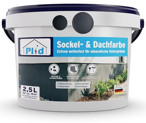 Plid Sockel- och takfärg 2,5 l [skiffergrå] matt – fasadfärg utomhus, hög täckning, väderbeständig och UV-beständig med pärleffekt – för betong, gips, murverk, taktegel och fibercement – ca 15 m²