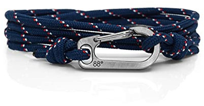 Eighty Eight Degrees - Bracelet d'escalade avec mousqueton en titane, fait à la main au Royaume-Uni et réglable (rayures marines)