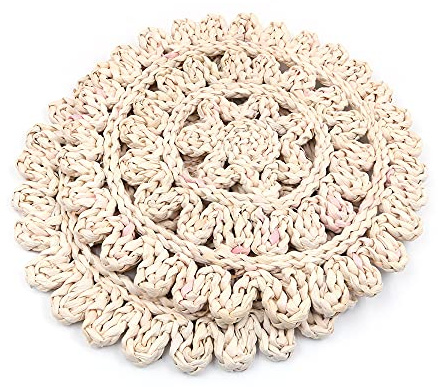 Alnicov 2Pcs Handmade Woven Placemats,15inches Sunflower Shape Rattan Tablemat,Pure Natural Corn Husk Woven Placemat Handmade Kitchen Dining Table Heat Insulated Pad