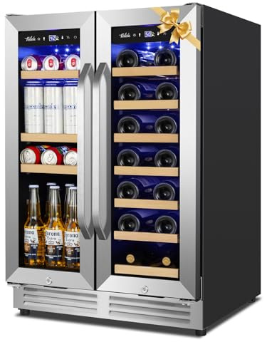 Wine and Beverage Refrigerator Upgraded, 24 Inch Beverage Refrigerator Cooler Dual Zone with Glass Door, Under Counter or Freestanding Beverage Fridge with Large Capacity, Advanced Cooling System