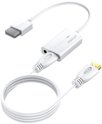 AUTOUTLET Wii HDMI Adapter, 1080P/720P Wii zu HDMI Konverter mit 3,5mm Video Audio Ausgang & 1,8M abnehmbares HDMI Kabel, kompatibel mit Nintendo Wii, Wii U, für TV Monitor Beamer (Weiß)