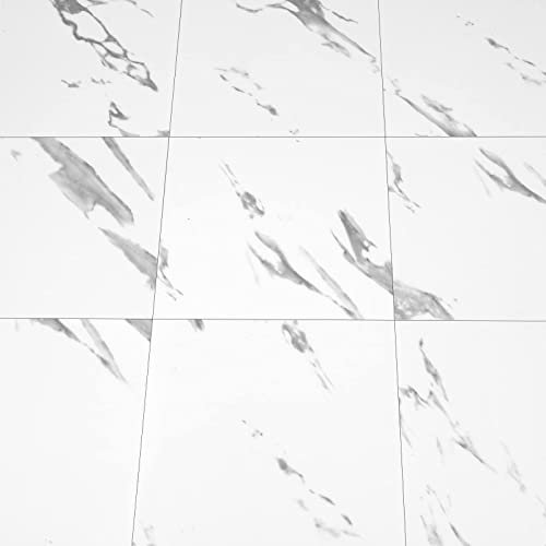 Self Adhesive Floor Tiles Vinyl Flooring White Marble Peel and Stick Floors Waterproof for Bathroom Kitchen Living Room 30X30cm 10pcs