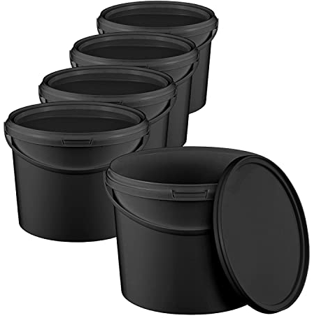 BenBow Eimer mit Deckel 1l schwarz 5X 1 Liter - lebensmittelecht, stabil, luftdicht, auslaufsicher, geruchsneutral - Aufbewahrungsbehälter aus Kunststoff, mit Henkel - leer