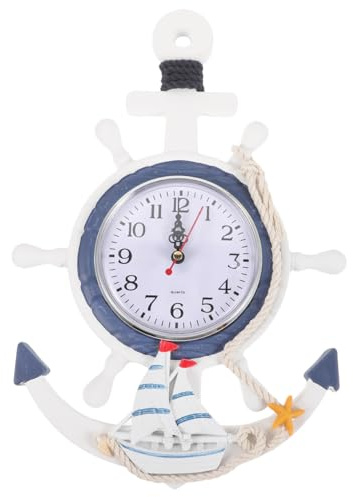 DECHOUS Reloj De Pared NáUtico con TimóN Y Ancla DiseñO MediterráNeo Silencioso DecoracióN para Sala Cocina Dormitorio 13.18X8.85X1.18In