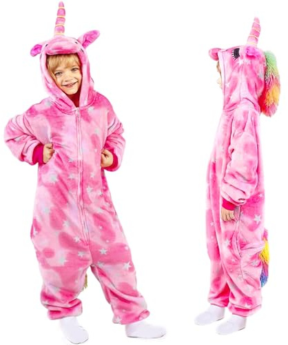 Vcumter Enfants Licorne Onesie Pyjama - Combinaison Unisexe Costume Cosplay Licorne Vêtements De Nuit Enfants Pyjamas l'hiver Surpyjama pour Carnival Halloween Déguisement Cadeaux Les 10-12 Ans Fille