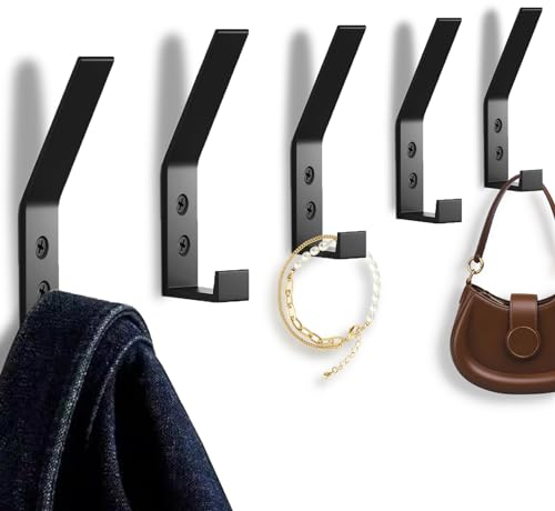 QMAHA Ganchos para Abrigos, 5 Piezas Ganchos Percheros de Pared, Colgadores Pared con Tornillo, Modernos Percheros Pared Individuales, Ganchos de Dobles Puntas para Abrigos, Ropa, Bolsos (Negro)
