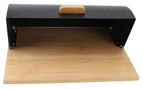 Haofy Shaped Wooden Bread Box, Flat Sided Bread Compartment, Stylish Minimalist Decor, Unique Design, Multifunctional Storage with 3 Storage Jars (Black)