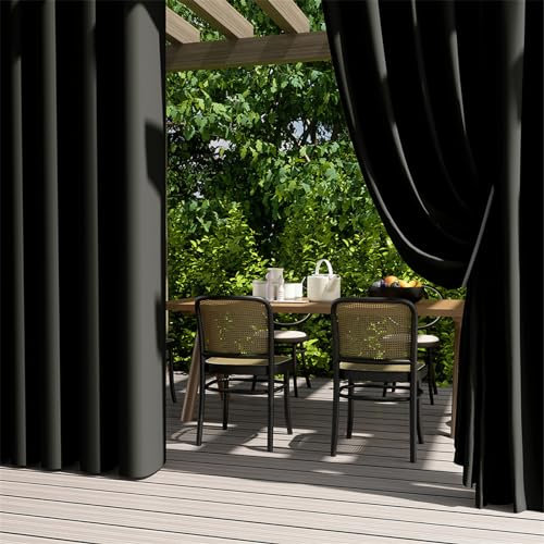 Hiseng Cortina Exterior Impermeable 2 Piezas Gris Cortinas Opacas con Ojales Protección UV Solar Resistente al Agua Cortinas para Pergolas Jardin Terraza Patio Balcón (70x120cm,Gris Oscuro)
