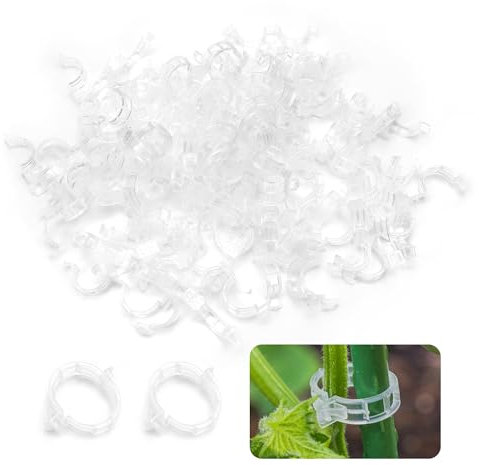 Quacc 100 Stück Kunststoff-Pflanzenstütz-Clips für Tomaten, Spalier-Clips machen Gartengemüse aufrecht und gesünder für Kletterpflanzen – Weiß
