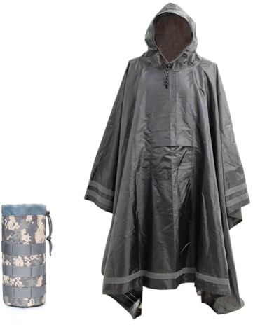 Nomadnia Poncho antipioggia con cappuccio e strisce riflettenti, poncho antipioggia grande e alto, ideale come poncho antipioggia per adulti, Grigio, XL/3XL