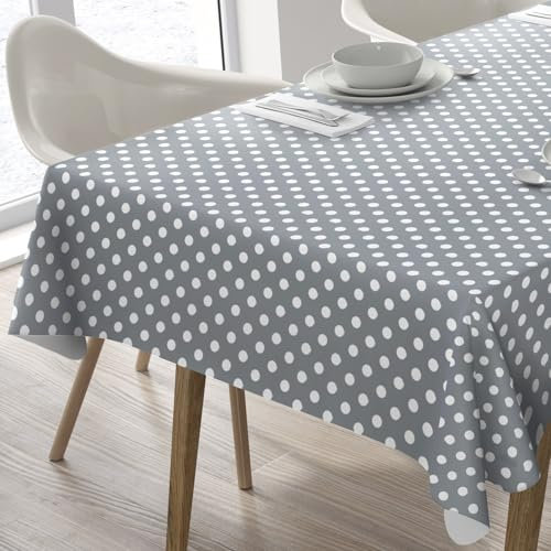 Wipe Clean Table Cloth Oilcloth PVC Tablecloth Table Cover Protector Polka Dot 100cm x 140cm 39x55 Grey Light
