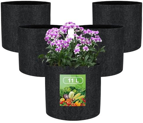 VIEWALL 5 Stück 11 L Pflanzsack ohne Griff,Stofftopf Wiederverwendbare Pflanztasche für Den Anbau von Kartoffeln,Tomaten,Gemüse,Verdickter und Belüfteter Pflanztopf Schwarz