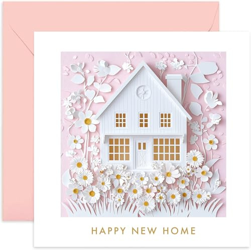 Biglietto di auguri per la nuova casa, design non 3D, grazioso design floreale, biglietto di inaugurazione della casa rosa per coppia, per lui o per lei, bellissimo design affascinante per figlio