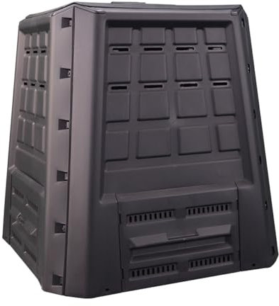 Composter de jardín 380L Antracita Residuos ecológicos Tapa y escotilla de extracción