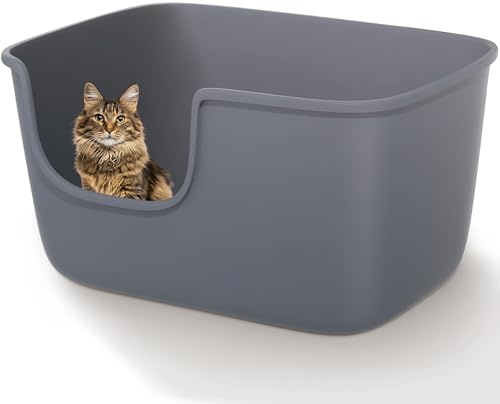 Vealind Große Katzenklo XXL Katzentoilette für Mehrkatzenhaushalte， 56L x 41W x 31H cm Offene Katzenklo，Keine Leckage Niedriger Eingang Katze Toilette