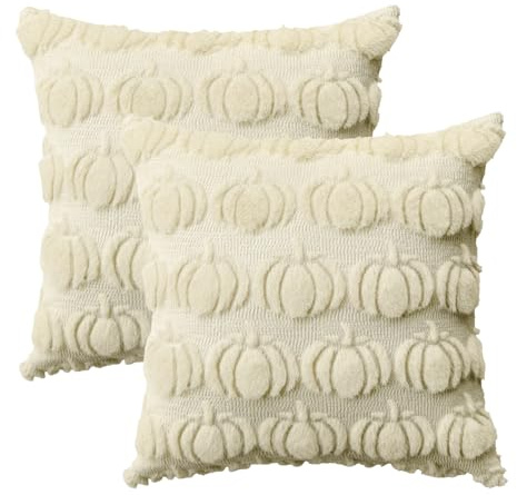 Artoid Mode Set di 2 copricuscini in pelliccia sintetica morbida - Motivo zucche - Beige - 40 x 40 cm - Per divano, camera da letto