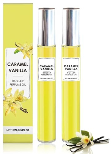 2PC Parfum Pheromone pour Femme,Roll-On Parfumé Vanille & Caramel,Miniature Parfums,Parfum Vanille Voyage,Parfume Pour Homme et Femme,Longue Tenue Quotidien