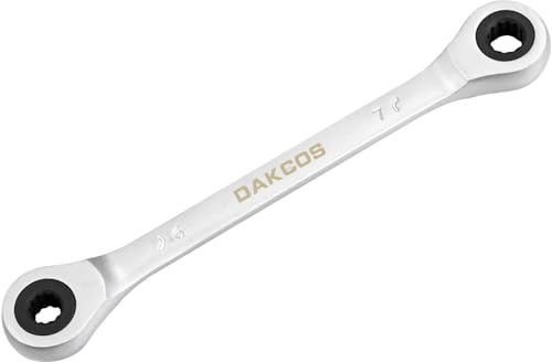 DAKCOS 6 x 7 mm kombinations spärrnyckel 2-i-1 ring med dubbel ände ringnyckel ratchet wrench CR-V med matt kromfinish