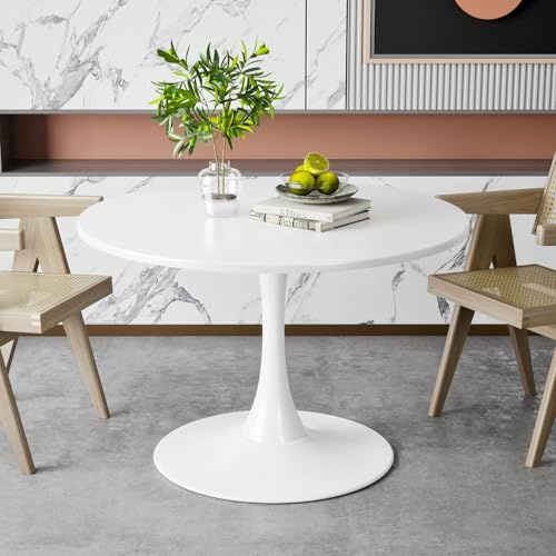 TWSOUL Runder Esstisch 80cm, Küchentisch, Küche Kleiner Esstisch, mit Säulenfuß im Tulpendesign, Stahlgestell, für 2-4 Personen, für Esszimmer, Wohnzimmer, Büro, Café, Bar, Weiß
