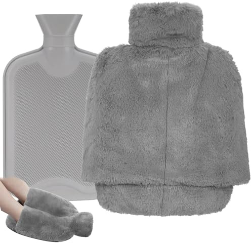 Chauffe Pied, 2L Chaufferette Pieds avec Housses en Peluche Douce, 2 en 1 Bouillotte Pieds Adulte, Bouillotte Eau Chaude Pour Les Pied Femme Homme, pour Adultes, Personnes Agées, Bureau(40 * 36cm)