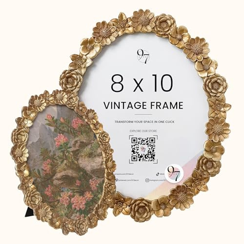 97 Decor Gold Vintage Picture Frames 8x10 - Gold Oval Frame 8x10 For Tabletop And Wall Hanging, Decorative Ornate 8 By 10 Frame, Flower Antique Wall Decor