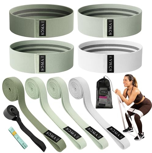 Sōma Elastici Fitness [Set da 8] – Elastico Palestra in Tessuto [Antiscivolo + Resistenti per Tonificare] – Elastici Palestra per allenamento della Forza/Pilates/Fitness. Fascia Elastica (8 Elastici)