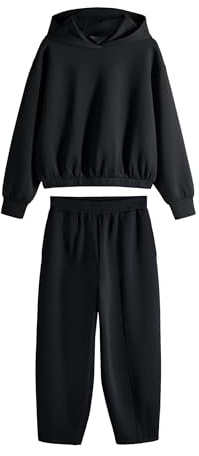 THE SET Mujeres Pack de 2 Piezas Compuesto de una Sudadera con Capucha Tipo Neopreno y Unos Pantalones de chándal con Pernera Barrel Negro XL
