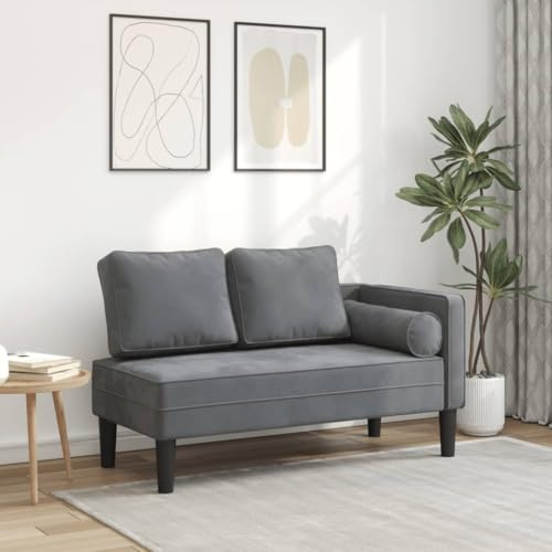 YunCangg Chaiselong mörkgrå med kudde sammet, 116,5 x 62 x 57,5 cm, bekväm recamera med stoppning, perfekt för avkoppling, läsning och liggande i vardagsrummet eller gästrummet