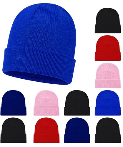 Kids Winter Beanies, 12 Pack Warm Cold Weather Hats Boys Girls Children, Assorted Solids, One size