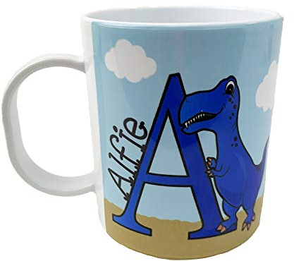 The Supreme Gift Company Personalised Alpha Blue Dinosaur Kids Mug – 11oz BPA-Free Polymer Mug with Custom Initial & Name – Unbreakable Children’s Cup, Microwave & Dishwasher Safe