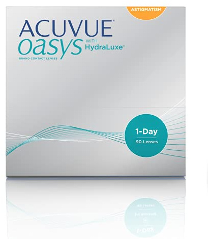 ACUVUE OASYS 1-Day for Astigmatism Kontaktlinsen – Tageslinsen mit angenehmem Tragegefühl – -1 dpt, Cyl -1.75, Ach 50 und BC 8,5 – Mit UV Schutz und Austrocknungsschutz – 90 Linsen