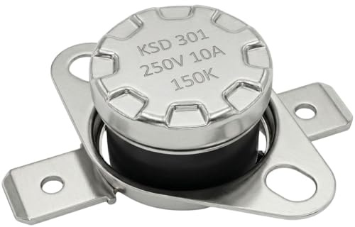 Lumonic KSD301 Temperaturomkopplare runda | 150°C ± 5°C | NO kontakt NO | max. 250V AC/10A | Platt plugg | Ø15×12mm | Termoswitch, bimetall | Kaffebryggare, strykjärn, ugnar, värmeelement