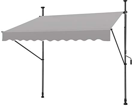 HENGMEI Klemmmarkise Balkon 250 x 120 cm ohne Bohren Balkonmarkise Markise mit Handkurbel Sonnenschutz, UV-beständig höhenverstellbar für Terrasse Balkon, Grau