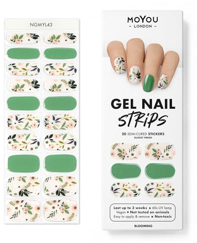 MOYOU LONDON Semi Cured Gel Nail Strips - 20 Pcs. Waterproof Gel Nail Wraps, Cures in Sunlight or UV/LED Lamp, Lasts Up to 2+ Weeks, Stretchable, Easy to Apply & Remove, Vegan & Cruelty-Free