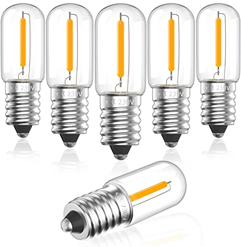 Bonlux Glühbirne E14 LED Warmweiss 1W T16 Mini LED Birnen Ersetzt 10W Glühlampen, Kleine Edison-Schraube Kandelaber Glühlampen für Nachtlicht,Salzlampe, Kühlschranklampe, warmweiß 2200K, 6 Stück
