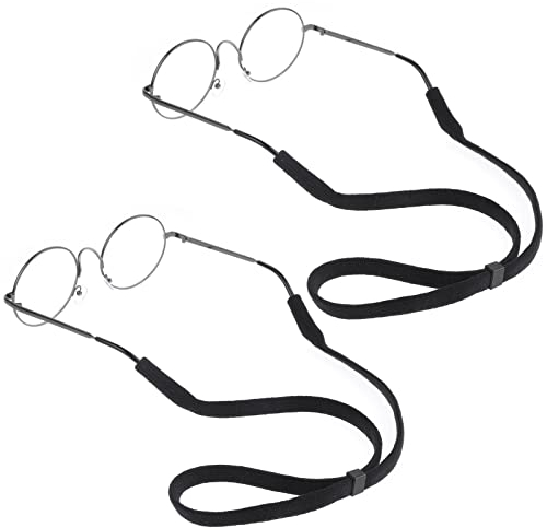 WLLHYF 2pcs Brillenband Polyester wasserdichte Sonnenbrillenbänder schwarze quadratische Schnalle Anti-Silp verstellbarer elastischer Sportbandhalter Universalgröße für Männer und Frauen(Schwarz)