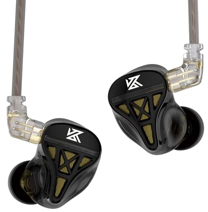 KZ DQS in Ear Monitor Headphones,Dynamic Driver Semi-Open HiFi Bass Earbuds Earphones with Detachable Cable Noise Isolating Earbuds 3.5MM Jack Plug for Smartphones/PC/Laptop/Tablet(Black,Without Mic)