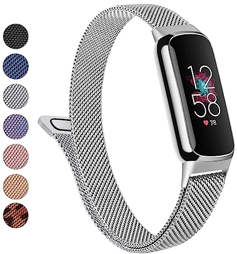 Metallband für Fitbit Luxe Armbänder Damen Herren, Edelstahl Mesh Loop Verstellbares Magnetarmband Ersatzarmband Kompatibel mit Fitbit Luxe Fitness und Wellness Tracker (Silber)