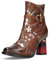 Laura Vita Damen Stiefelette floral Blumen Muster Nieten Blockabsatz Gucstoo 23, Größe:39 EU, Farbe:Braun