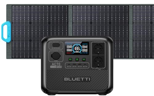 BLUETTI Tragbare Powerstation AC70 mit 200W Solarpanel, 768Wh LiFePO4 Solargenerator mit 2 1000W (Power Lifting 2000W) AC Ausgänge, 100W Typ-C, 45 Min. Schnellladung von 0-80%, für Reise, Camping
