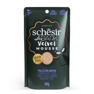 Schesir After Dark Mousse Nassfutter für Katzen, 12 Beutel x 80 g (Huhn mit Ente)
