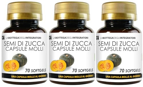 Pumpafrön 210 mjukgelkapslar | Mjukgelkapslar med kallpressad olja standardiserad i Omega 3 Omega 6 och Omega 9, linolsyra och oljesyra | 1 mjukgel dagligen