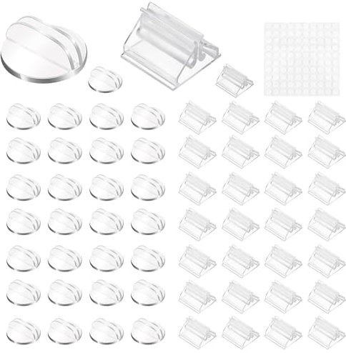 KATIMI 60 Stück Transparent Tischkartenhalter, 24 mm Quadratischen Menükartenhalter, 2 Formen Kartenständer mit Klebeaufkleber, Kartenhalter Tisch für Fotos Memos Bilder Menüs