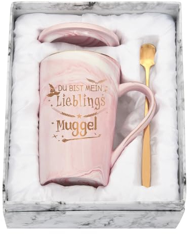 Diztoud Lustige Harry Geschenke Tasse mit Spruch Du bist mein Lieblings Muggel, Geschenk für Freunde Freundin, Weihnachtsgeschenke für Fanartikel Männer, 400ML Keramik Marmorbecher mit Deckel, Löffel