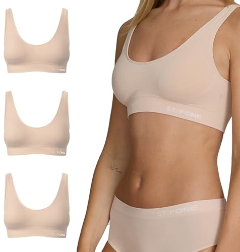 STEP ONE Smoothfit Bra. 3 Pack. Ultra-Soft Women's Everyday Bra, Lifts & Supports and Feels Invisible on, Breathable Bamboo Moisture Wicking with Removable Cups